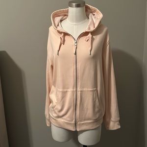 Jcrew hoody zip up lounge top, large, blush/ peachy color